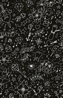 seamless tattoo design pattern with doodles on black background vector