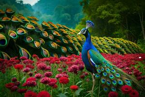 the peacock is a beautiful bird that is very colorful and has a long tail. AI-Generated photo