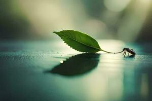 a bug is sitting on a leaf. AI-Generated photo