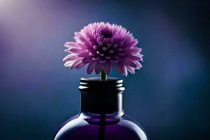 a purple flower in a bottle with a dark background. AI-Generated photo