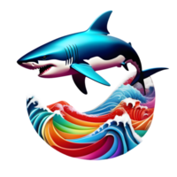 The shark floated above the waves. AI-Generated. png