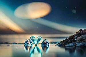 three diamonds are reflected in the water. AI-Generated photo