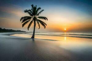 the sun sets on the beach in the background. AI-Generated photo