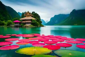 el loto lago en tailandia generado por ai foto