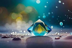 a diamond is sitting on the ground with bubbles. AI-Generated photo