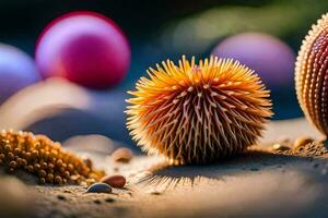 a close up of some colorful sea urchins. AI-Generated photo