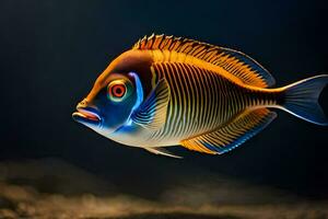 un pescado con brillante azul ojos y un rojo boca. generado por ai foto