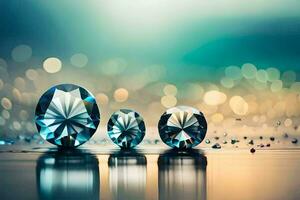 three diamonds are sitting on a table. AI-Generated photo