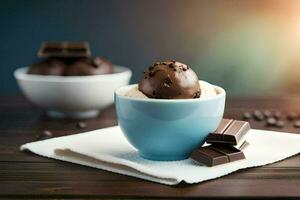 chocolate ice cream in a cup. AI-Generated photo