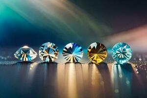 cinco diferente de colores diamantes en un oscuro antecedentes. generado por ai foto