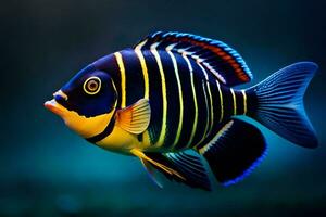 un pescado con negro, amarillo y azul rayas. generado por ai foto