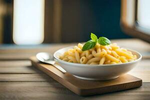 macaroni in a bowl with a spoon. AI-Generated photo