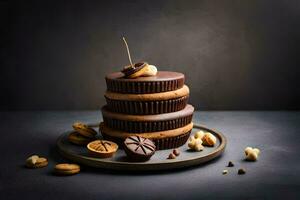 a chocolate cake with nuts and nuts on top. AI-Generated photo
