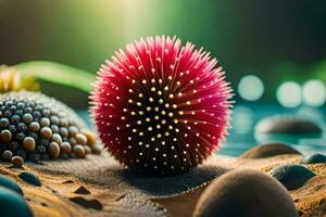 a pink spiky ball with many other spiky balls. AI-Generated photo