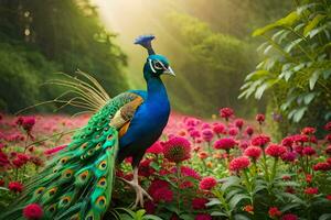 the peacock is a beautiful bird that is often seen in gardens and fields. AI-Generated photo