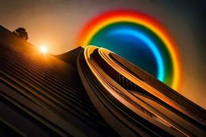 arcoíris, el sol, luz, luz, arcoíris, hd fondo de pantalla. generado por ai foto