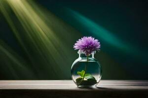 purple flower in a vase on a table. AI-Generated photo