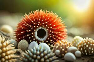 a sea urchin is surrounded by other sea urchins. AI-Generated photo