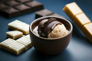 chocolate ice cream with chocolate bars and other chocolate. AI-Generated photo