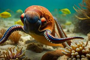 a colorful octopus is swimming in the ocean. AI-Generated photo