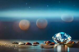 a diamond is sitting on the ground with a bokeh effect. AI-Generated photo