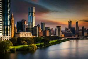 the skyline of chicago at sunset. AI-Generated photo