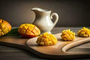 mango on a cutting board. AI-Generated photo