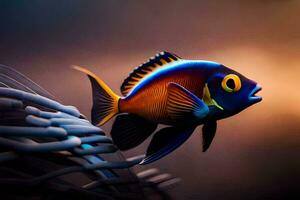 a fish with bright blue eyes and yellow fins. AI-Generated photo