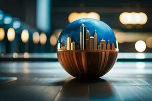 a cityscape in a glass sphere. AI-Generated photo