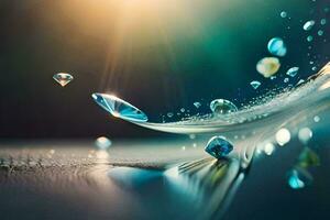 diamonds floating in water with sunlight shining through. AI-Generated photo