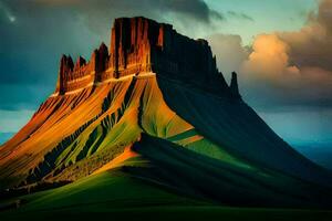 foto fondo de pantalla el cielo, montañas, nubes, el paisaje, el montañas, el paisaje, el. generado por ai