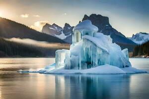 icebergs in the lake, mountains, mountains, mountains, mountains, mountains, mountains,. AI-Generated photo