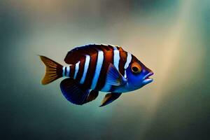 un pescado con un azul y blanco a rayas cuerpo. generado por ai foto