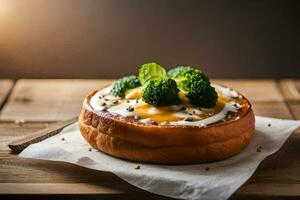 a pizza with broccoli and cheese on top. AI-Generated photo