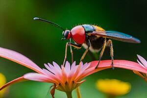 a colorful bee sits on a flower. AI-Generated photo