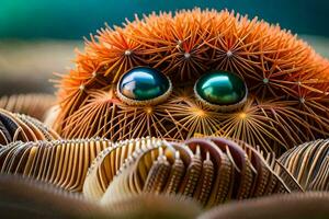 a close up of a sea urchin with green eyes. AI-Generated photo