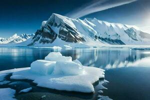 el Dom brilla en un iceberg en el agua. generado por ai foto