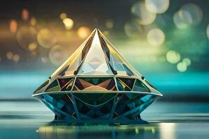 a diamond shaped object sitting on top of water. AI-Generated photo