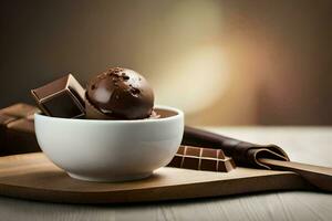 chocolate ice cream in a bowl. AI-Generated photo