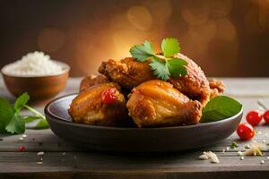 chicken wings in a bowl with rice and herbs. AI-Generated photo