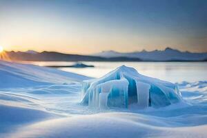 icebergs in the arctic, the sun, mountains, mountains, arctic, ar. AI-Generated photo