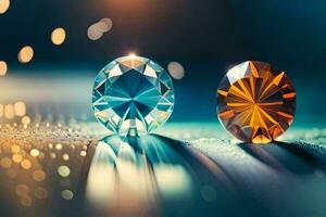 two diamonds on a shiny surface. AI-Generated photo
