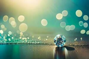 a diamond on a table with bokeh lights. AI-Generated photo