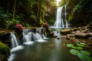 waterfall in the jungle. AI-Generated photo