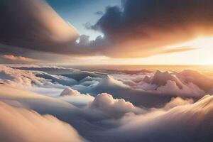 a beautiful sunset over the clouds. AI-Generated photo