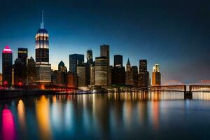 nuevo York ciudad horizonte a noche. generado por ai foto