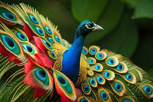 a peacock with colorful feathers is shown. AI-Generated photo