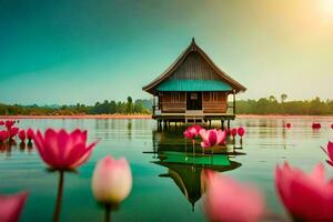 the house of lotus flowers. AI-Generated photo