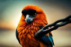 a colorful bird is perched on a wire. AI-Generated photo