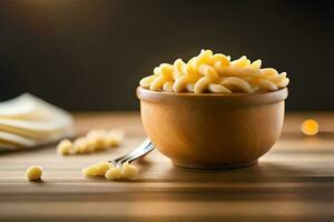 macaroni in a wooden bowl. AI-Generated photo